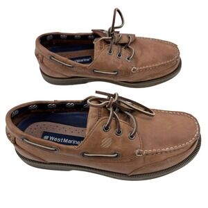 West Marine Mens Classic Comfort Mocs Tan Leather Boat Shoes Size 8.5